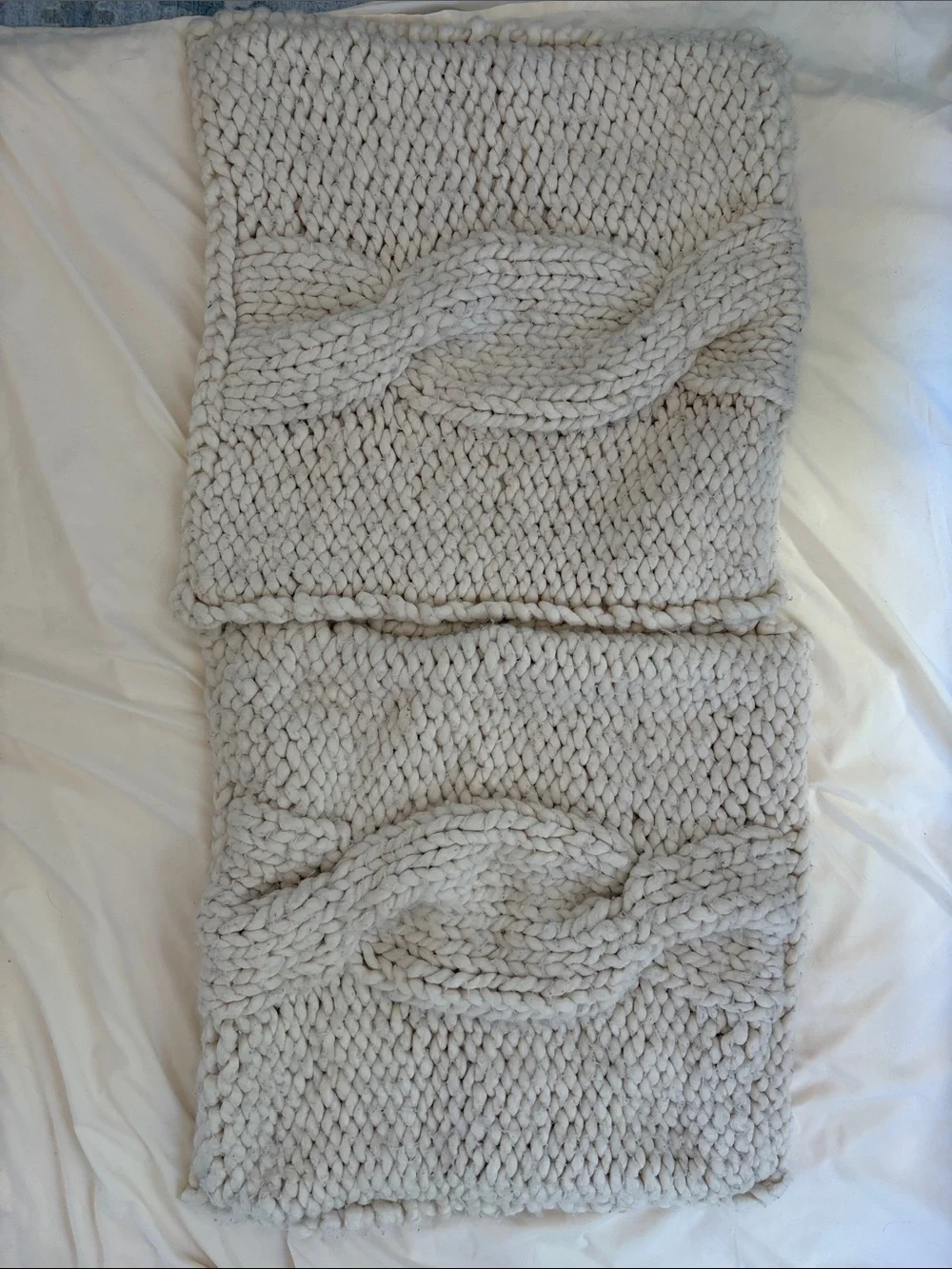 Crate&Barrel Cozy Knit Cable Throw Pillow Cover in Ivory - Set of 2